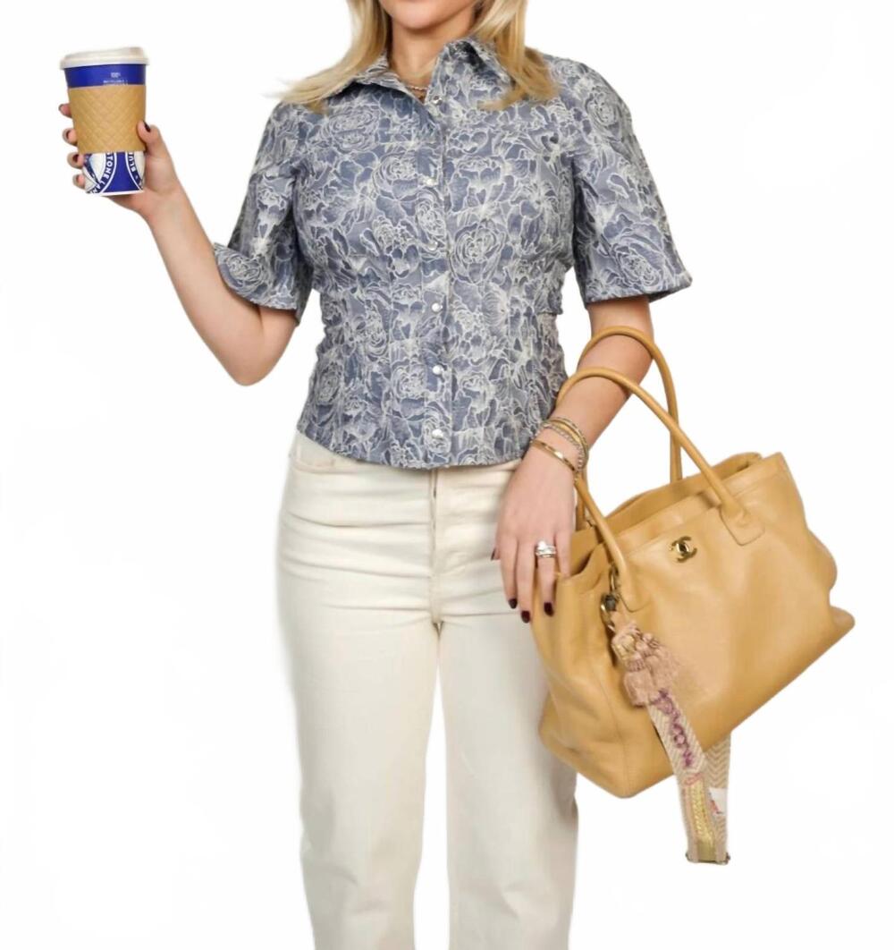 NEW GILNER FARRAR carine blouse in floral denim jacquard